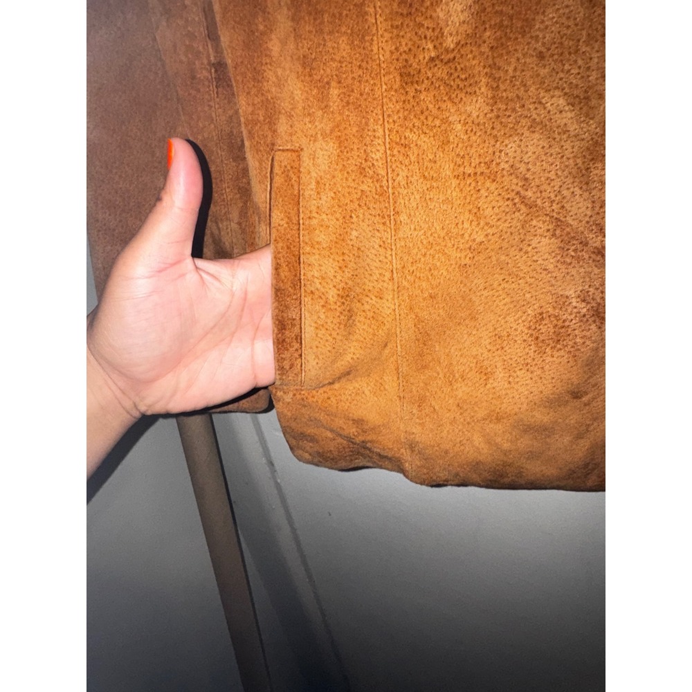 Style & Co Petite Brown Suede Leather Jacket Button Front Cognac Size L Petite - Picture 3 of 7